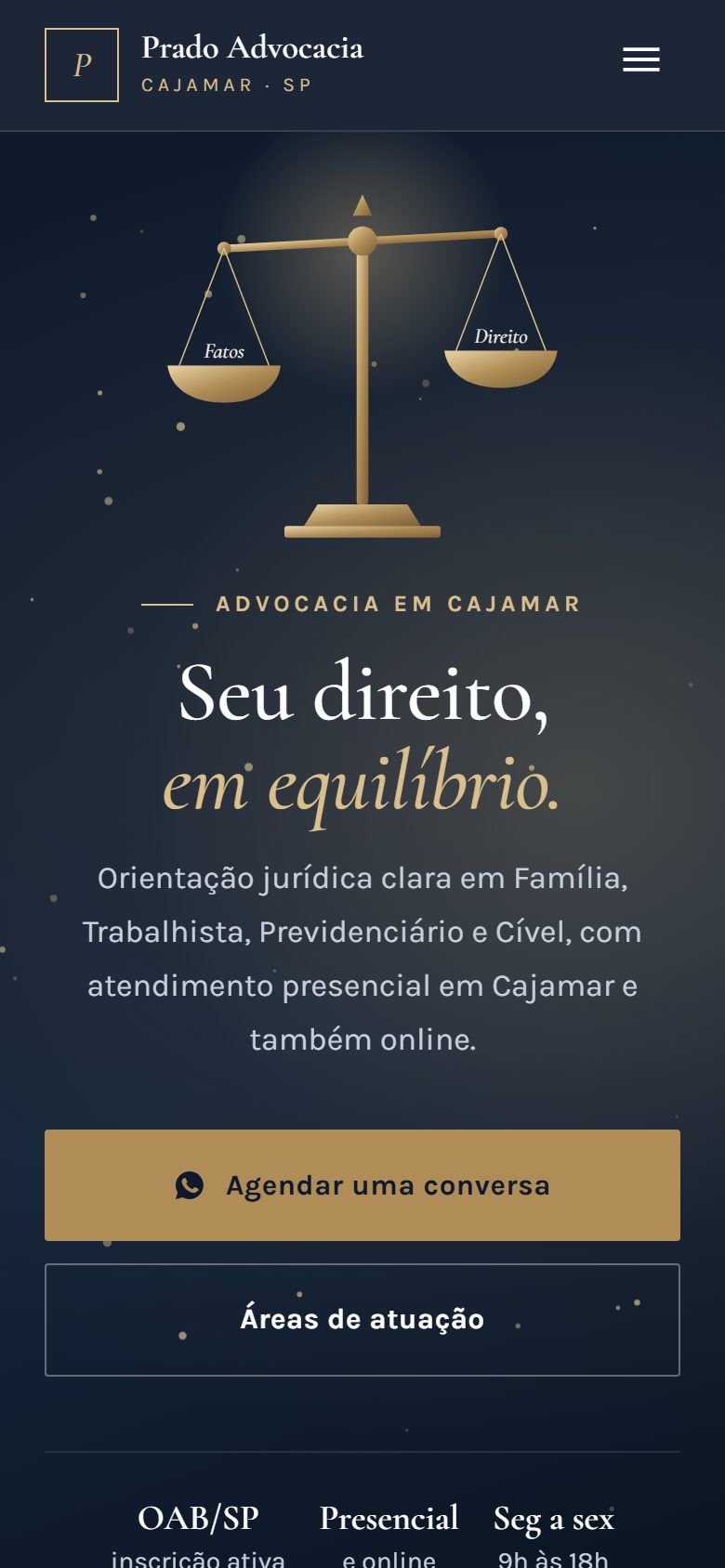 Site de exemplo para escritório de advocacia aberto no celular