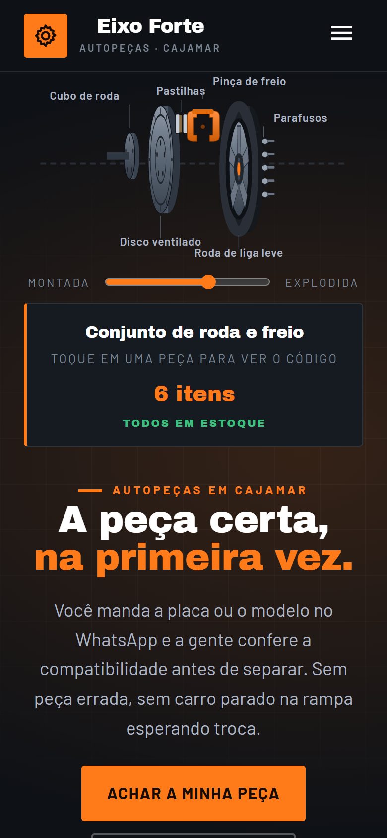 Site de exemplo para loja de autopeças aberto no celular