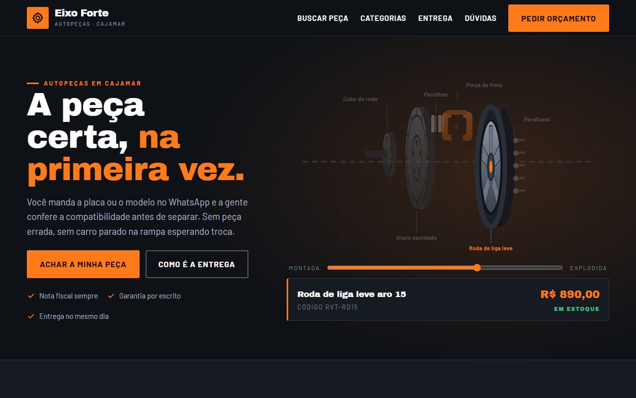 Site de exemplo para loja de autopeças aberto no computador