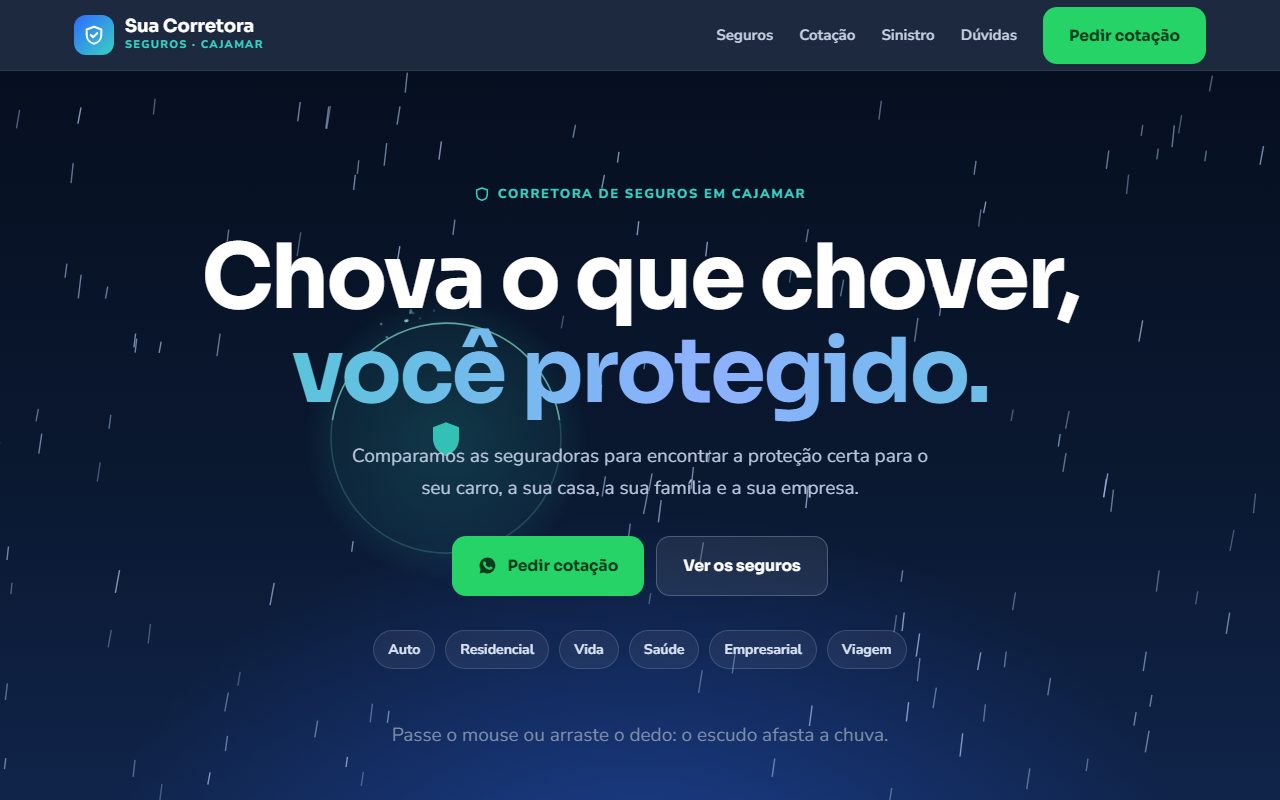 Site de exemplo para corretora de seguros aberto no computador