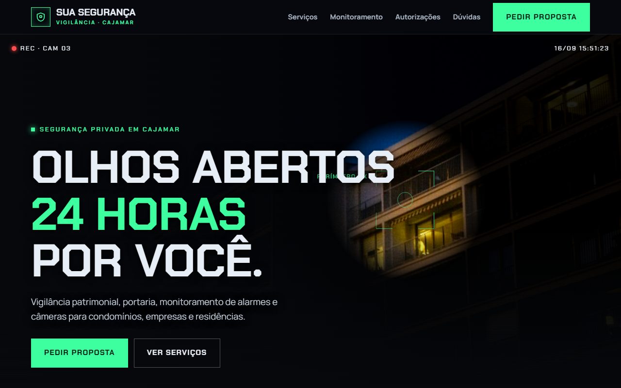 Site de exemplo para empresa de segurança aberto no computador