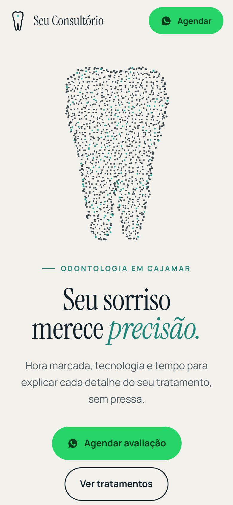 Site de exemplo de consultório odontológico no celular