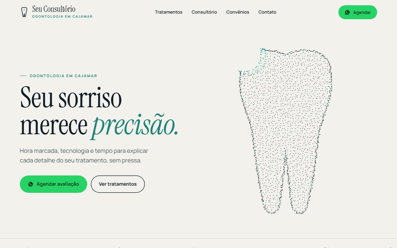 Site de exemplo para consultório odontológico aberto no computador