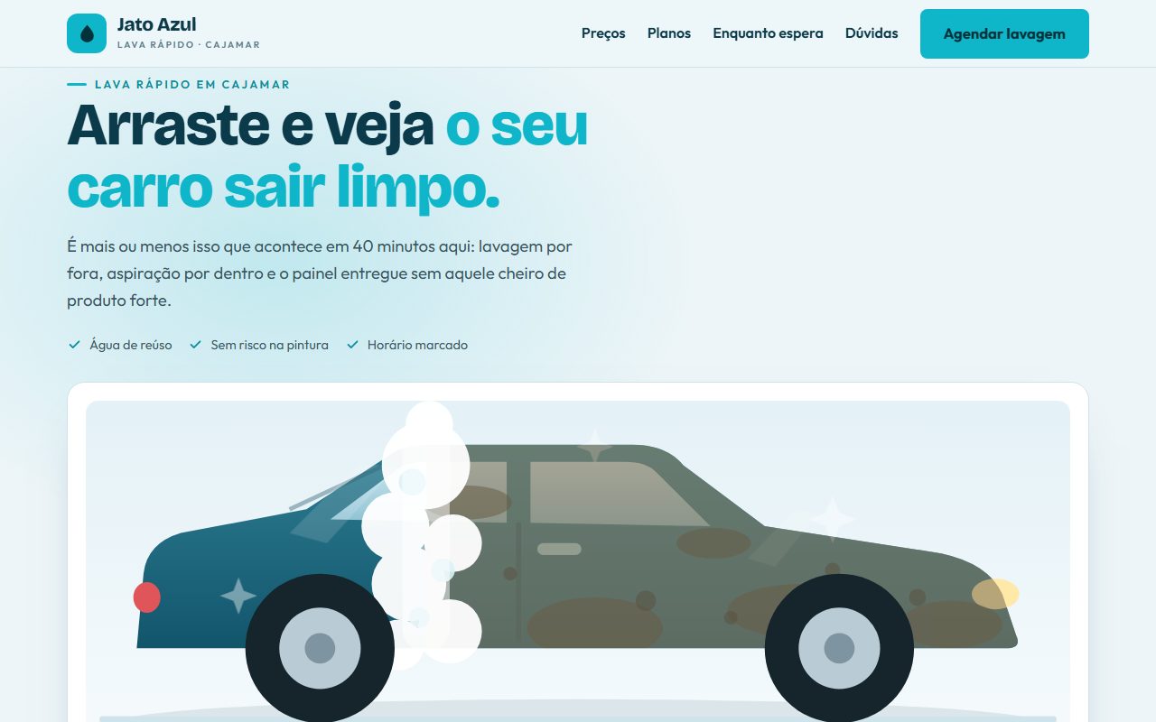 Site de exemplo para lava rápido aberto no computador