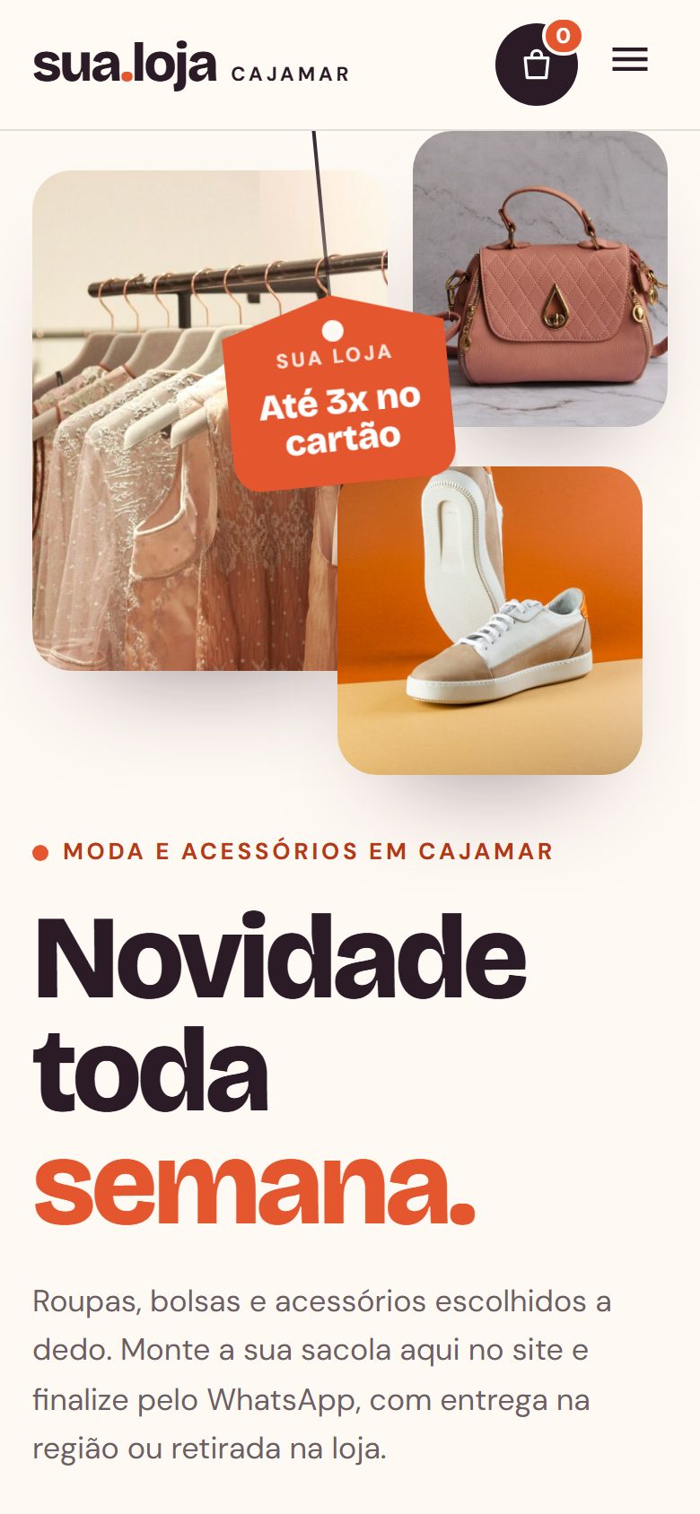Site de exemplo para loja aberto no celular