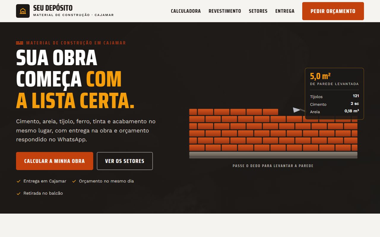 Site de exemplo para loja de material de construção aberto no computador