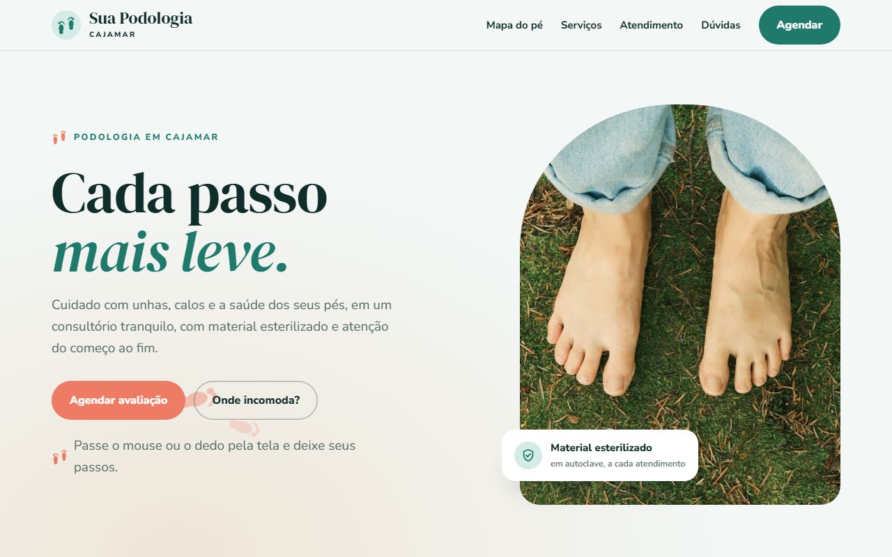 Site de exemplo para podóloga aberto no computador