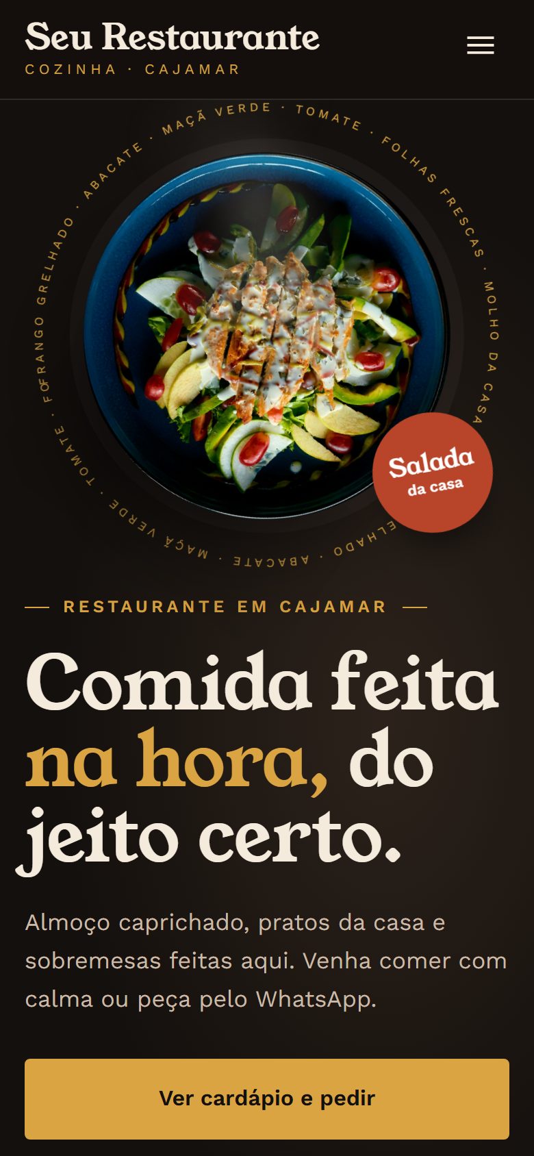 Site de exemplo para restaurante aberto no celular